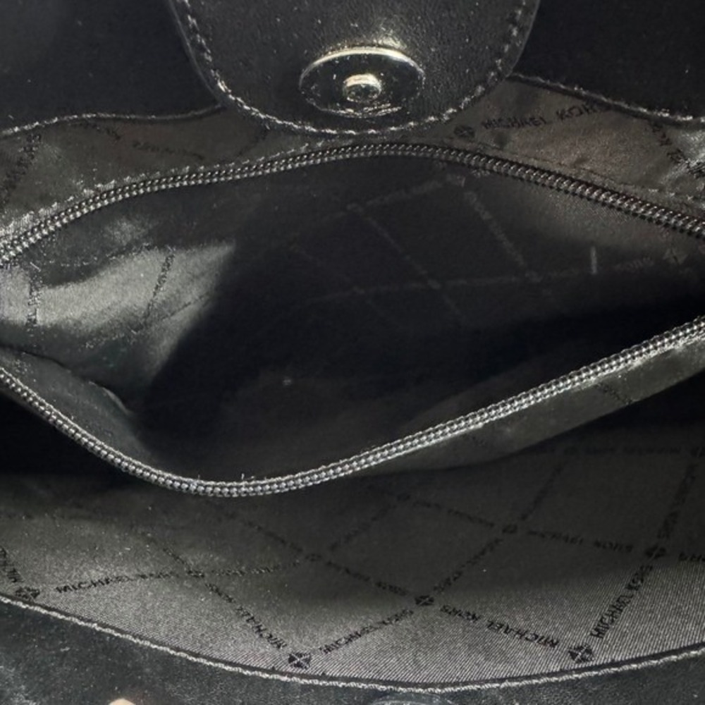 Michael Kors Signature Monogram Tote Bag Black Leather Shoulder Bag - Picture 8 of 10